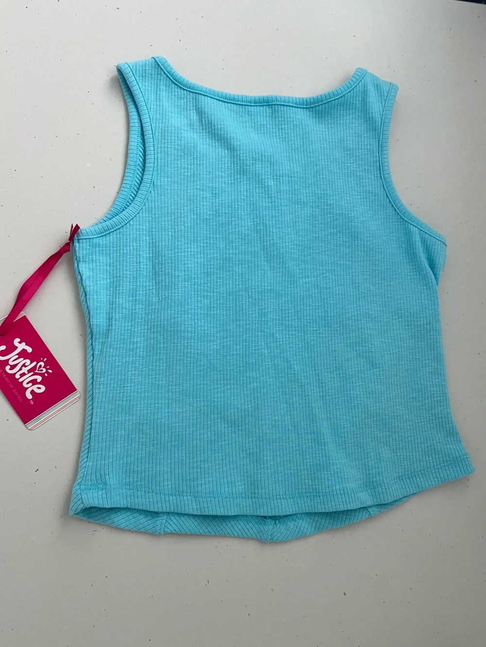 NWT Justice Girls Tank Top Size 12-14 Turquoise Blue Ribbed Sleeveless Top